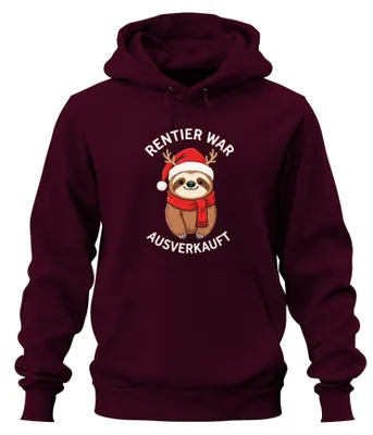 Produktbild von Rentier war t Faultier Weihnachten lustig Hoodie Kapuzenpullover, Burgundy, L
