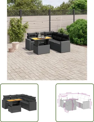 Produktbild von The Living Store 6-tlg. Garten-Sofagarnitur mit Kissen Schwarz Poly Rattan