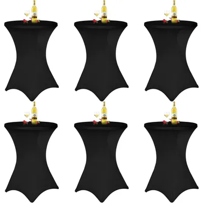 Productafbeelding van Tafelhoezen, set van 6, zwart, voor ronde statafels met een diameter van 70-75 cm. Stretch materiaal met voetenzakken