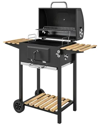 Imagen del producto de Carro de barbacoa de carbón Moonbite, 112 x 58 x 107 cm, con tapa, termómetro y bandeja para carbón de 3 niveles, para 4 a 8 personas, acero inoxidable, color