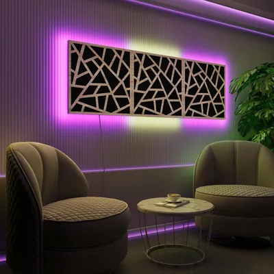 Obrázek produktu pro Sada 3 ks akustických LED panelů s RGB podsvícením pro Echo Control | Zvukově izolační panely s podsvícením | 3x SKYROSS – seskupené | Sonoma