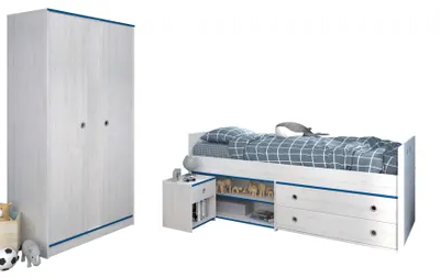 Produktbild von Hochbett Parisot Smoozy 22a+22b Weiß, Schrank, Kanten pink/blau