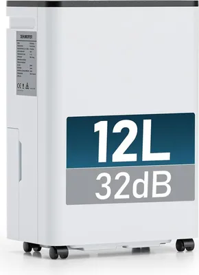 Produktbild von Elektrischer Luftentfeuchter 12L mit digitaler Feuchtigkeitsanzeige, automatischer Abschaltung, leise für Zuhause, Badezimmer, Keller oder Wohnmobil bis 40 m²