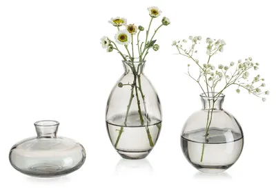 3er-Set Vintage-Glasvasen, grau, Knopfvasen für Tischdeko