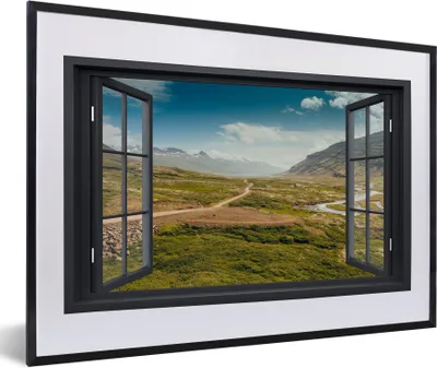 Produktbild von MuchoWow® MuchoWow® Gerahmtes Poster Aussicht - Berg - Weg 60x40 cm - Poster mit zchwarzem Bilderrahmen - Schlafzimmer - Plakat in Rahmen - Drucken