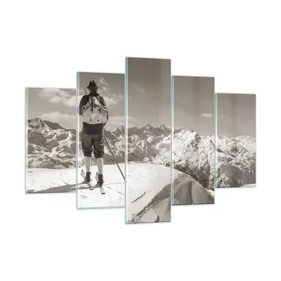 Produktbild von Bilder auf glas - 5 Teile - Skifahrer Bayern Sepia - 150x100cm - Glasbilder - Wandbilder - Bilder - zum Aufhängen bereit - Wanddekoration aus Glas - Glas Bilder - Wandbild auf Glas - GEA150x100-4192