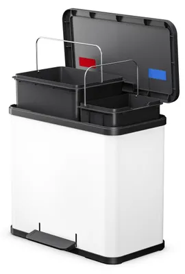 Produktbild von Hailo Öko duo Plus L Tret-Mülltrenner - freistehender 17+9 Liter Doppelmülleimer aus Stahlblech - Mülltrennsystem mit soft close Deckel - 2-fach Abfalltrenner für die Küche - Weiß