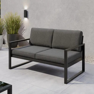 Produktbild von BEAUTYSOFA Garten Lounge Sofa STELLA, 2-Sitzer Gartensofa, Terrassenmöbel, Wasserabweisendes Lounge Sofa für Balkon & Terrasse Dunkelgrau Patio Base 6
