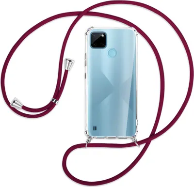 Produktbild von Handykette Backcover-Schutzhülle mit Band (Metall silberfarben) für  Realme C21Y /C25Y - dunkelrot