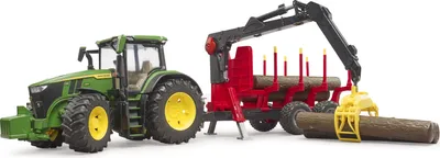Produktbild von bruder John Deere 7R 350 Traktor mit Rückeanhänger und 4 Baumstämmen 03154 Spielzeugauto