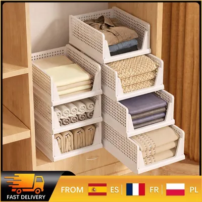Produktbild von 4-teilige, zusammenklappbare Aufbewahrungsboxen für Schubladen, stapelbar, geeignet für Kleidung und Unterwäsche, ideal für Kleiderschränke
