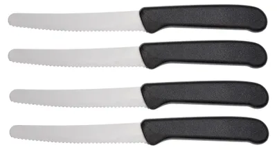 Produktbild von NEUSTANLO Brötchenmesser 4er Set | Wellenschliff Tafelmesser neutral schwarz | Spezialstahl & ergonomischer PP-Griff | rostfrei & spülmaschinengeeignet | ideal für Brot, Brötchen & Frühstück