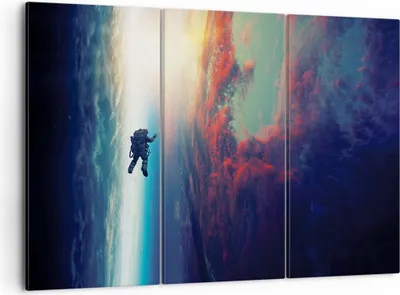 Produktbild von Bild auf Leinwand - Leinwandbild - 3 Teile - Kosmos Astronaut Planet - 105x70cm - Wand Bild - Wanddeko - Wandbilder - Leinwanddruck - Bilder - Wanddekoration - Leinwand bilder - CE105x70-5049