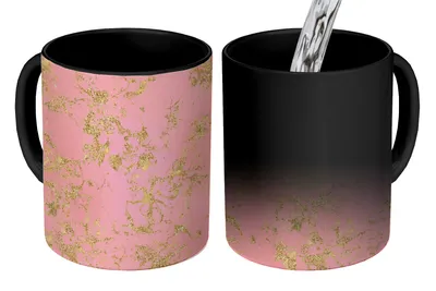 Obrázek produktu pro MuchoWow® Kouzelný pohár Mramor - Zlato - Třpytky - Design 350 ml Barva měnící se pohár Dárkový nápad - foto hrnek