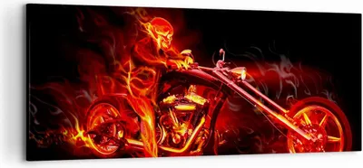 Produktbild von Bild auf Leinwand - Leinwandbild - Flammen Motorrad Skelett - 120x50cm - Wand Bild - Wanddeko - Leinwanddruck - Bilder - Kunstdruck - Wanddekoration - Leinwand bilder - Wandkunst - AB120x50-0148