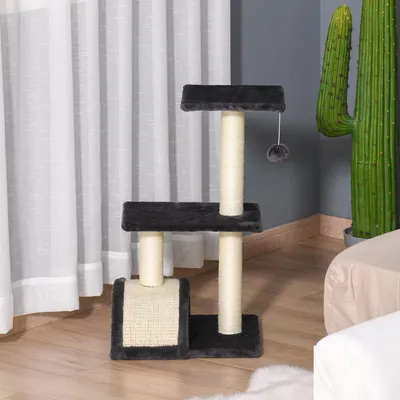 Produktbild von SUGIFT Katzenturm mehrstöckig, Kratzbaum 72 cm Grau, Sisalstämme, Plüschplattformen, Kletterbaum | MDF E1 + Sisal | 4,5 kg | 40 x 35 x 72 cm
