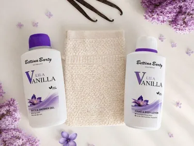 Produktbild von Bettina Barty Lila Vanilla Geschenkset – Duschgel, Bodylotion & Waschhandschuh