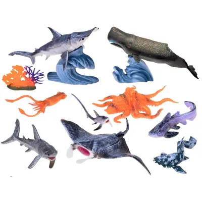 Produktbild von MEERESTIERE-SERIE Figurenset: Mantarochen, Wal, Tintenfisch, Wels ZA5173