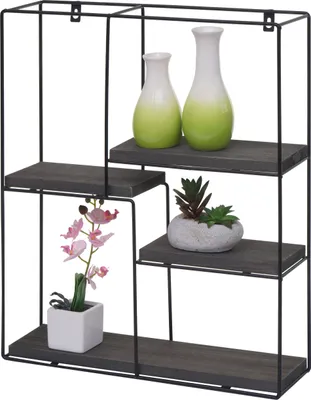 Immagine prodotto di Scaffale a muro HWC-K76, Scaffale pensile Scaffale galleggiante, 4 ripiani Metallo legno massiccio Industriale 51x40x11cm ~ grigio scuro