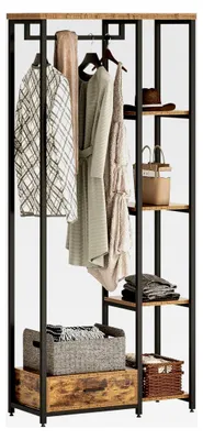 Produktbild von Kleiderständer mit Kleiderstange, 4 Ablagen und Schublade, offener Kleiderschrank für Schlafzimmer, Flur, Wohnzimmer, 80 x 34 x 180 cm