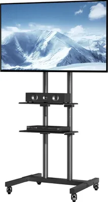 Image de VEVOR Support TV avec roulettes Universel 1510-1696 mm Réglable en hauteur, 100 x 100 mm, 400 x 600 mmm 59,8 kg Capacité de charge Support au sol Pied mobile Chariot Support TV, support stable Table TV