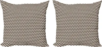 Produktbild von ABAKUHAUS Winkel Kissenbezug Set (2Stück), Simplistic Chevron abstraktes Muster Illustration Erdige Farbtöne Triangles, 40 x 40 cm, Dunkler Taupe Champagne