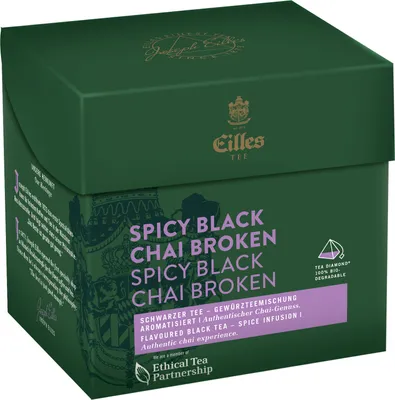 Produktbild von EILLES TEE Tea Diamond SPICY BLACK CHAI Broken im Pyramidenbeutel, 20er Box