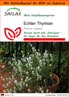 Produktbild von SAFLAX Garden in the bag - Echter Thymian - Thymus vulgaris - 200 Samen - Mit Anzuchtsubstrat im praktischen, selbst aufstellenden Beutel