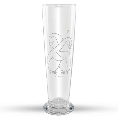 Produktbild von Mr. & Mrs. Panda Bierglas Pinguine Kuscheln - Transparent - Geschenk, Weizenbier Glas, Weizen, für Freundin, Mr Mrs Weizenglas, Frauen, Hochzeitstag, Weißbierglas, Bier