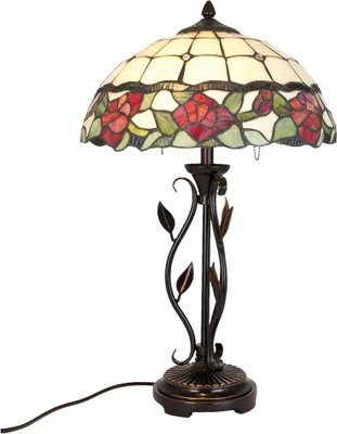Zdjęcie produktu dla Clayre & Eef Lampa stołowa Tiffany Ø 35x61 cm Beżowo-zielona szklana róża