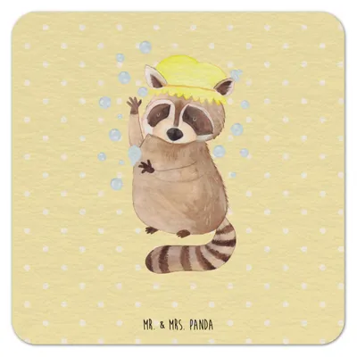 Produktbild von Mr. & Mrs. Panda Tischuntersetzer Waschbär 100er Set - Gelb Pastell - Geschenk, Lustige Sprüche, Getränkeuntersetzer, Waschen, Bierfilzl, Fröhlich, Seifenblasen, Plan