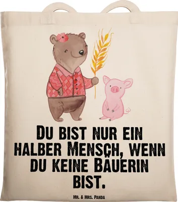 Produktbild von Mr. & Mrs. Panda Tote Bag Bäuerin Herz - Transparent - Geschenk, Tasche, Tierwirtin, Bauernhof, Shopping, festivaltasche, Laptoptasche, Jutebeutel, Spruch, Witzig, Lustig