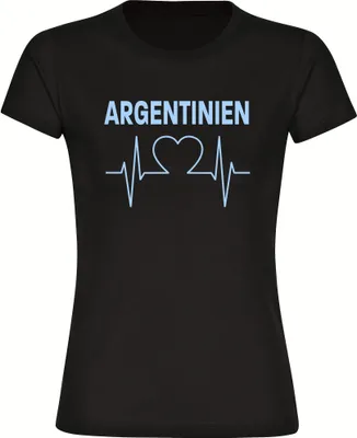 Produktbild von multifanshop Damen T-Shirt - Argentinien - Herzschlag, schwarz, Größe 3XL