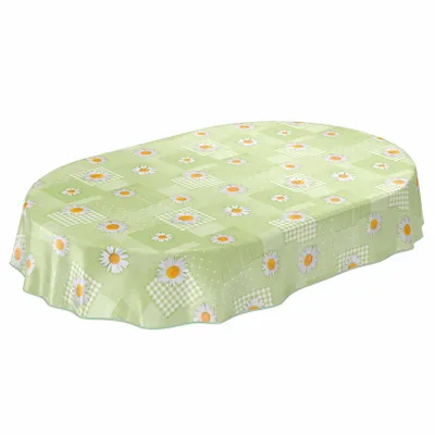 Produktbild von Tischdecke Wachstuch Blumen Grün Robust Wasserabweisend Oval Breite 140 cm Länge 200 cm