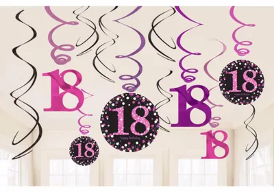 Glitzernde Papiergirlande Pink, 12 Stück, Party-Deko