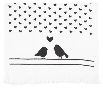 Produktbild von Clayre & Eef Gästehandtuch 40x66 cm Schwarz Weiß Baumwolle Vogel