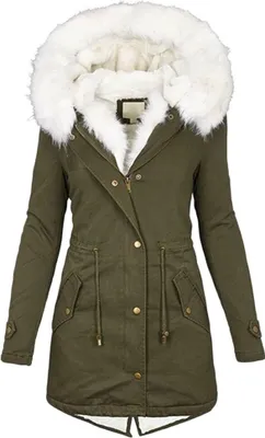 Produktbild von Winterjacke Damen Lang - Warmer Mantel mit Kapuze, Winterparka mit Reißverschluss, Slim-Fit Plüschjacke mit Kordelzug und Taschen, Marineblau, 5XL