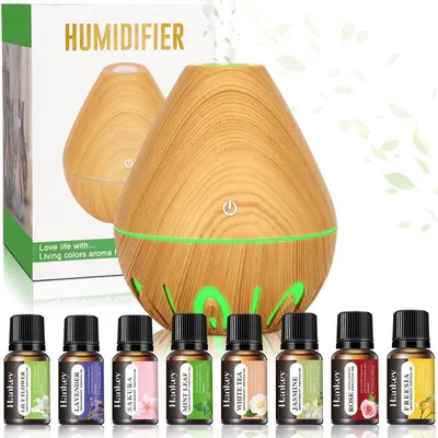 Produktbild von XUNIVERS 200ML Aroma Diffuser mit 8 * 10ML Ätherische Öle Set,Ätherische Öl Diffusor,Ultraschall-Luftbefeuchter für Home Office,Automatische Abschaltung bei Wasserlosem Zustand,Arten LED Lichtfarben