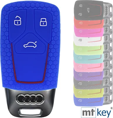 Produktbild von Auto Schlüssel Hülle Silikon Schutz Cover im Wabe Design Blau kompatibel mit Audi A4 A5 A6 A7 TT Q2 Q5 Q7 A8 Q8 3 Tasten KEYLESS SMARTKEY