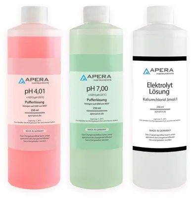 pH-Pufferset 4.01/7.00 + 3M KCl, 3×250 ml