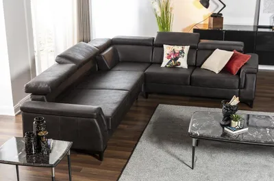 Produktbild von Ecksofa L-Form Sofa Sofas Ledersofa Schwarz Bettfunktion Wohnlandschaft
