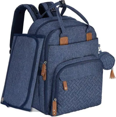 Productafbeelding van Famanu babycommode rugzak met verschoningstablet, fopspeenhouder en kinderwagenriemen - marineblauw