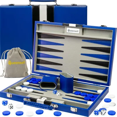 Productafbeelding van Backgammon set 38 cm, Polyurethanleer, voor 2 spelers, 32 speelstukken, voor onderweg