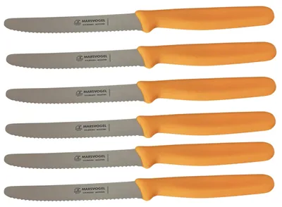 Produktbild von Marsvogel | Tafelmesser | Orange | Edelstahl Wellenschliff | rostfrei & langlebig | ergonomischer Griff | ideal für Brot, Brötchen & Frühstück | 6er Set