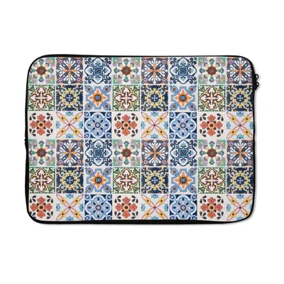 Produktbild von MuchoWow® Laptop Hülle 13 Zoll Design - Blumen - Orange - Blau - Abstrakt Laptoptasche - Laptophülle - Sleeve - Rundumschutz