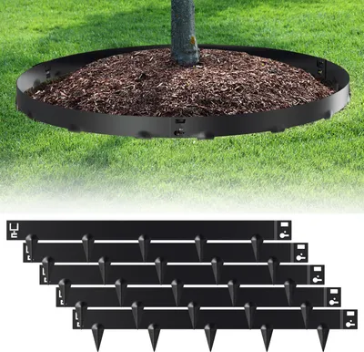 Produktbild von Aopunly Rasenkante mit Spitzen Metall 100 x 18 cm 5m Beeteinfassung Mähkante Verzinkt Wegbegrenzung Beetumrandung Palisade Schwarz