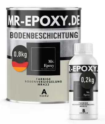 Produktbild von Mr. Epoxy Epoxidharz Bodenbeschichtung (1 kg, RAL 7032 Kieselgrau) - 2K Betonfarbe für Garagen, Keller & Werkstatt Boden - Flüssigkunststoff Epoxid Grundierung und Bodenversiegelung