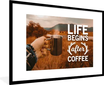 Produktbild von MuchoWow® MuchoWow® Gerahmtes Poster Kaffee - Zitate - Sprichwörter - Das Leben beginnt nach dem Kaffee 90x60 cm - Poster mit zchwarzem Bilderrahmen - Wanddekoration - Fotos