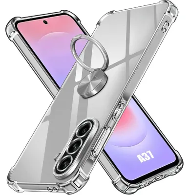 Image de Coque pour Samsung Galaxy A37 5G, Protection Silicone Transparent avec Anneau Rotatif Argenté