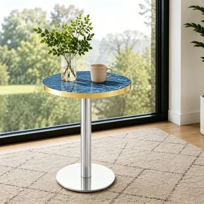 Produktbild von STILVORA Beistelltisch rund, Couchtisch mit Marmoroptik-Tischplatte, Wohnzimmertisch mit Edelstahlgestell und stabilem Sockel,Kaffeetisch